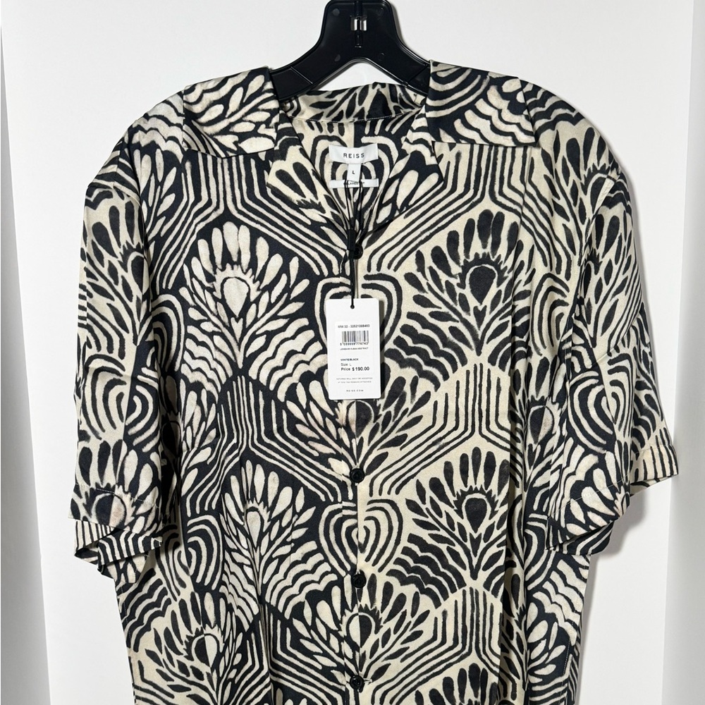 REISS Black and Cream Cuban Shirt